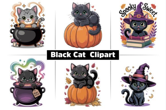 Black Cat Halloween Clipart Design Pack for Creators