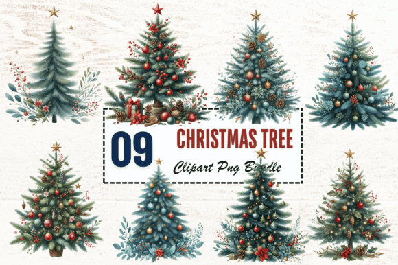 Bring Festive Cheer to Life with a Watercolor Christmas Tree Clipart Bundle