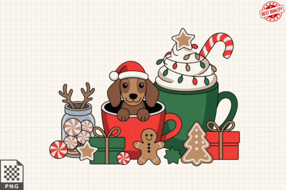 Celebrating the Season with Dachshund Christmas Latte Coffee Clipart