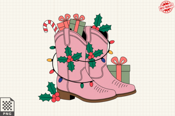 Elevating Holiday Branding with Pink Christmas Western Cowboy Boots PNG Designs