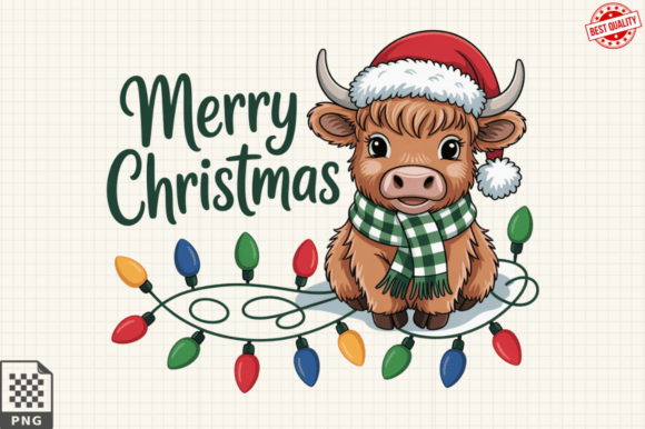 Evaluating Christmas Lights Highland Cow Clipart for Holiday Crafting and Sublimation Projects