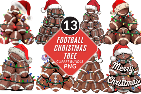 Festive Football Christmas Tree Clipart Bundle