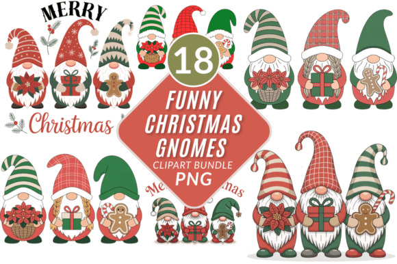 Funny Christmas Gnomes Clipart Bundle for Crafts