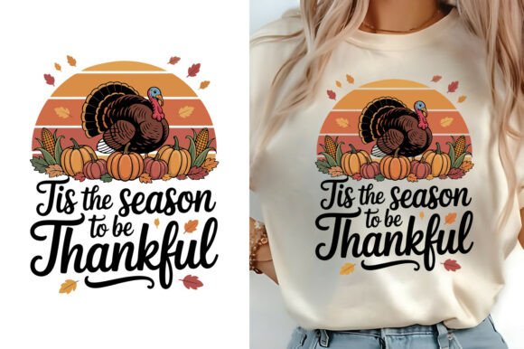 Tis the Season to Be Thankful Retro Tee and Thanksgiving Graphic Vector Artwork Bundle