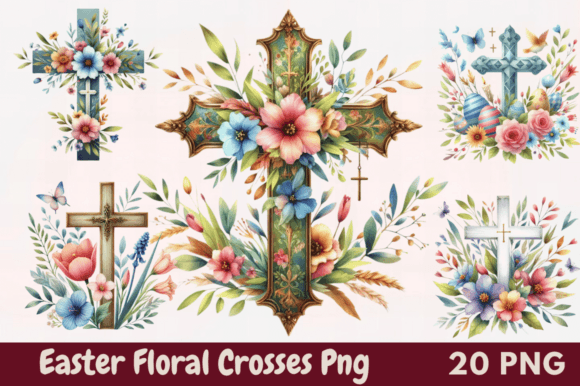Watercolor Easter Floral Crosses Bundle: Elevating Modern Spring Design with Ready-to-Print Art