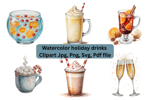 Watercolor Holiday Drinks Clipart for Festive Designs