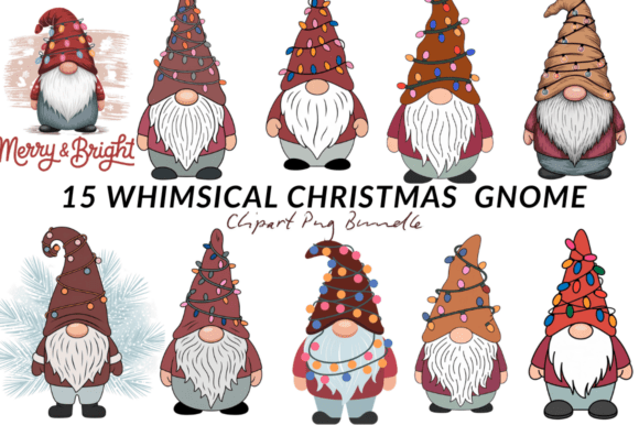 Whimsical Christmas Gnome Clipart Bundle for DIY